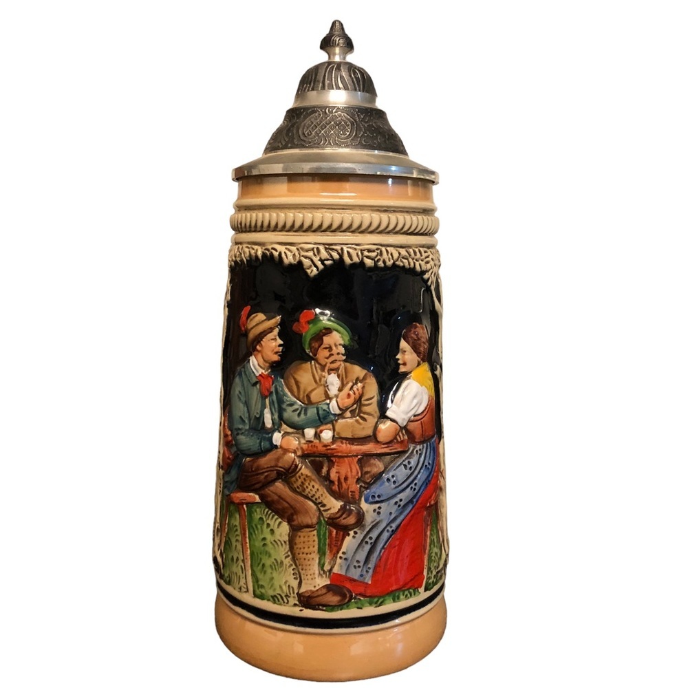 Vintage German Tall Beer Stein - Lidded